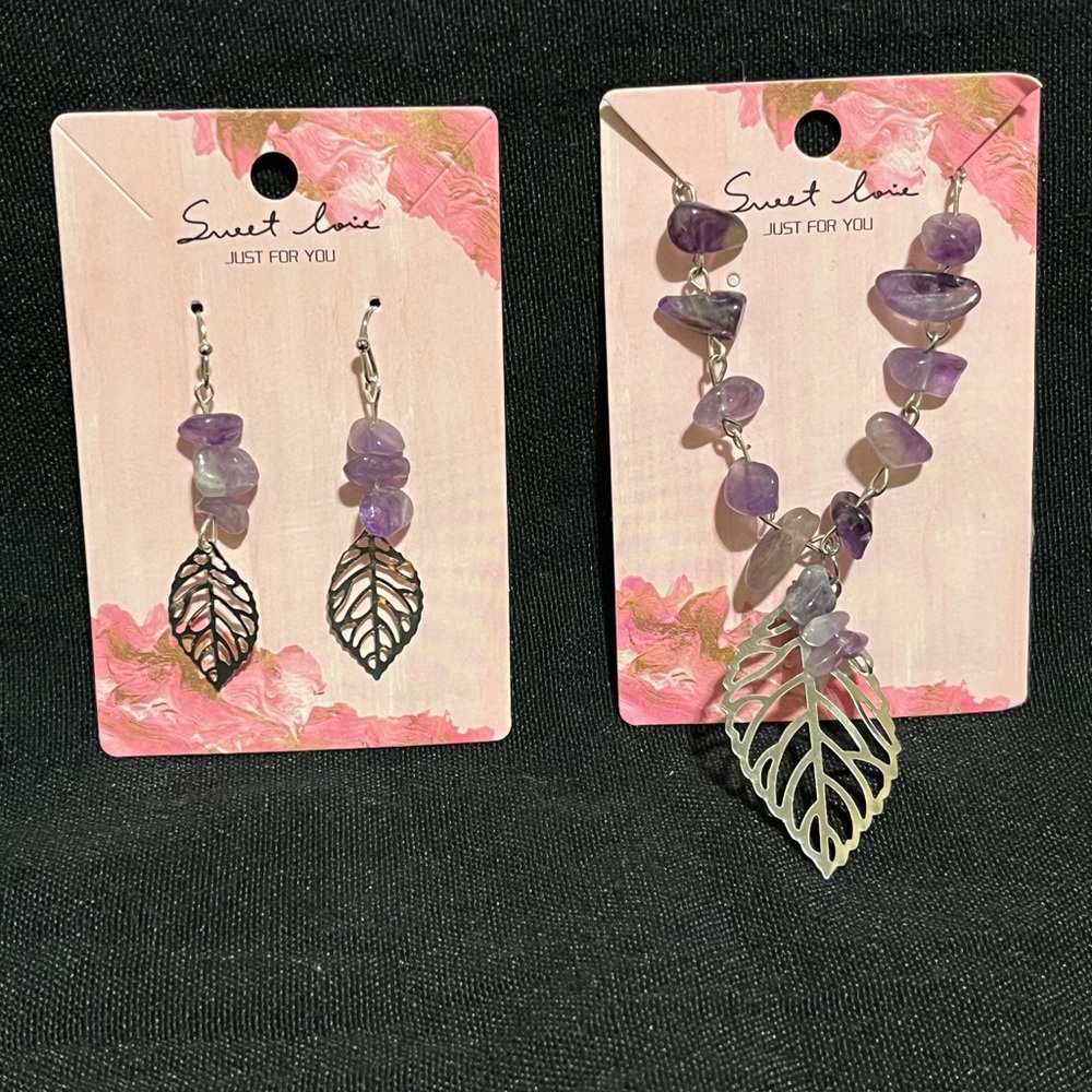 Amethyst and Silver Leaf Jewelry Set